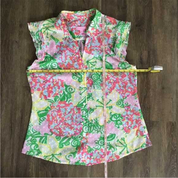 Lilly Pulitzer Dusti Mariposa Swiss Dot Floral Flutter Sleeve Blouse - Picture 2 of 3